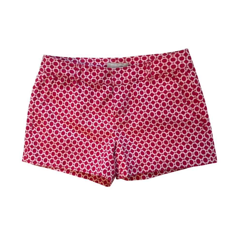 Banana Republic‎ Womens Pink White Geometric Link Print Shorts Size 4 Mid Rise